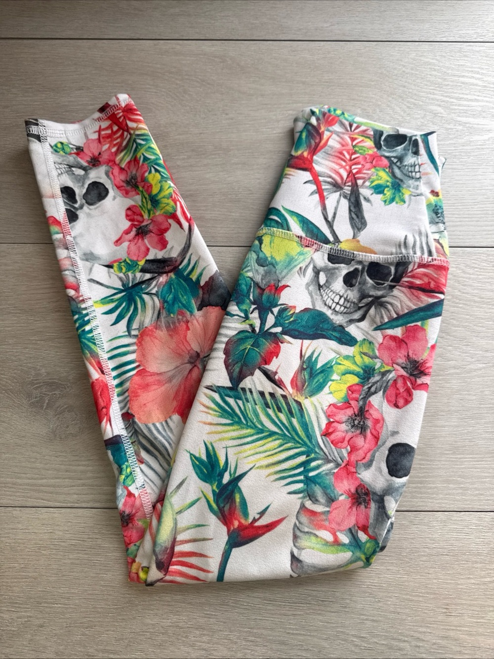 Evolution And Creation Skull Day Dead Floral Leggings Size Small
